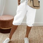 Women's Cotton And Linen Pocket Elasticated Slacks Women's Fifth Pants - Image 5
