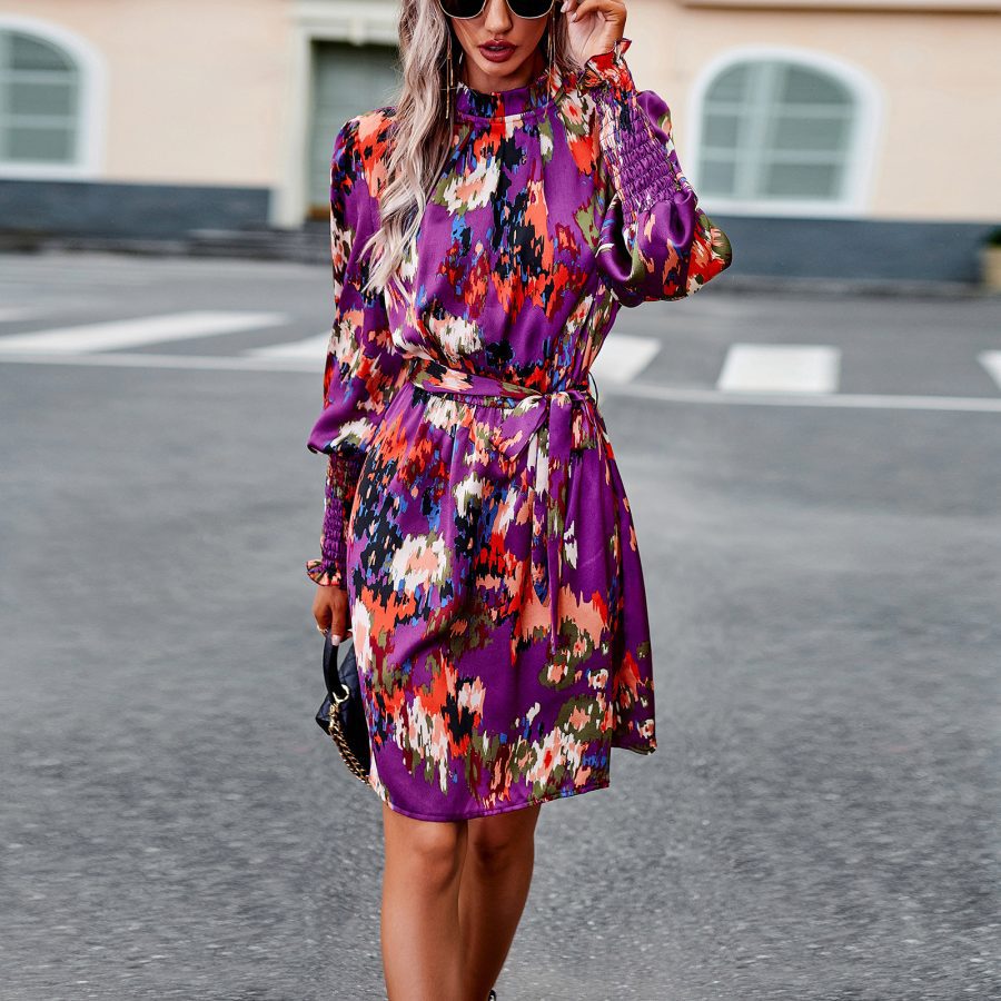 Women's Fashion Temperament Printed Long Sleeve Dress - Image 6