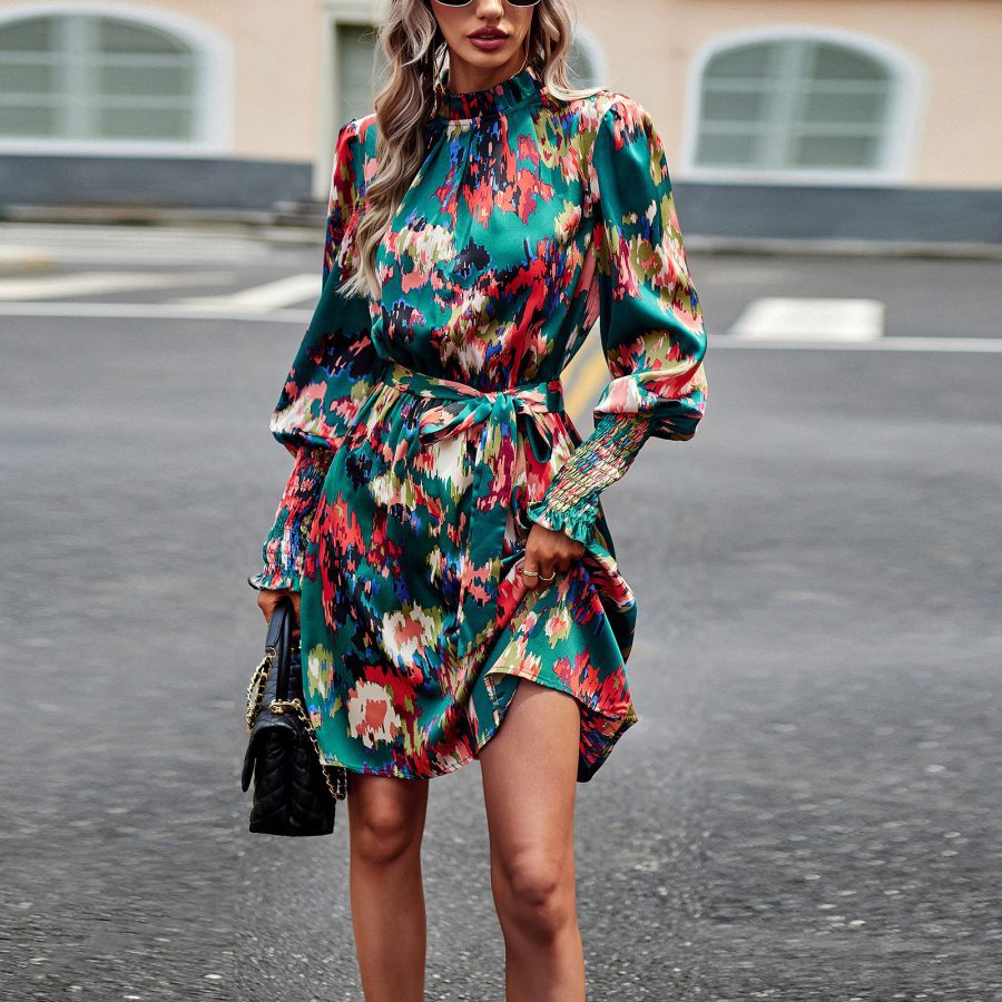 Women's Fashion Temperament Printed Long Sleeve Dress - Image 5