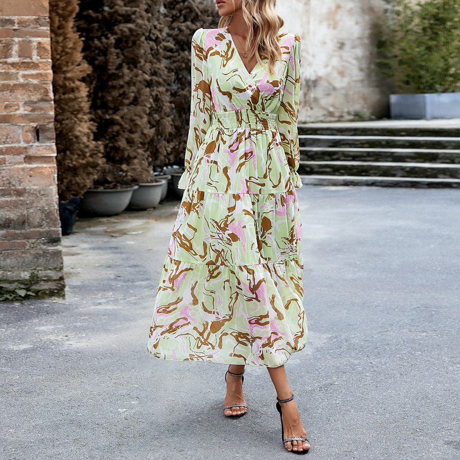 Women's Fashion Casual Printing V-neck Dress - Image 7