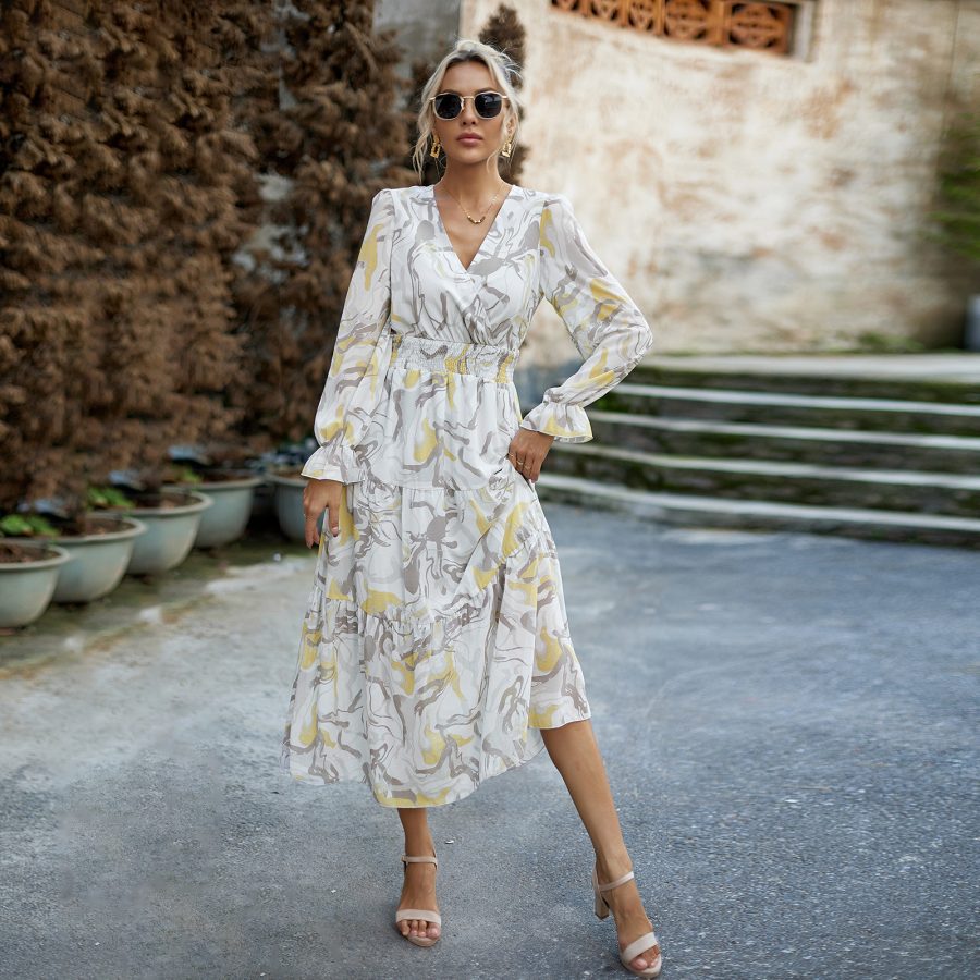 Women's Fashion Casual Printing V-neck Dress - Image 6
