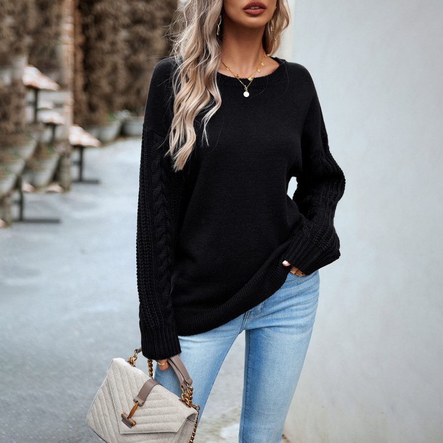 Women's Fashionable Simple Round Neck Sweater - Image 3