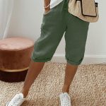 Women's Cotton And Linen Pocket Elasticated Slacks Women's Fifth Pants - Image 6