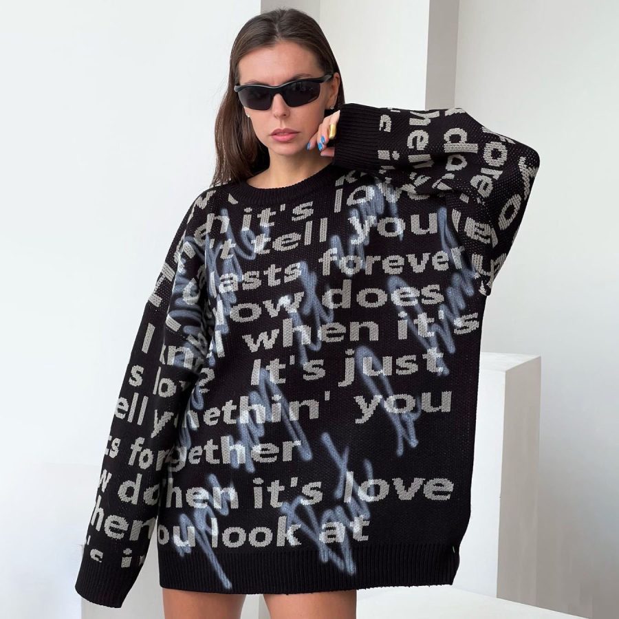 Women's Fashion Casual Loose Contrast Color Letter Embroidered Top - Image 4