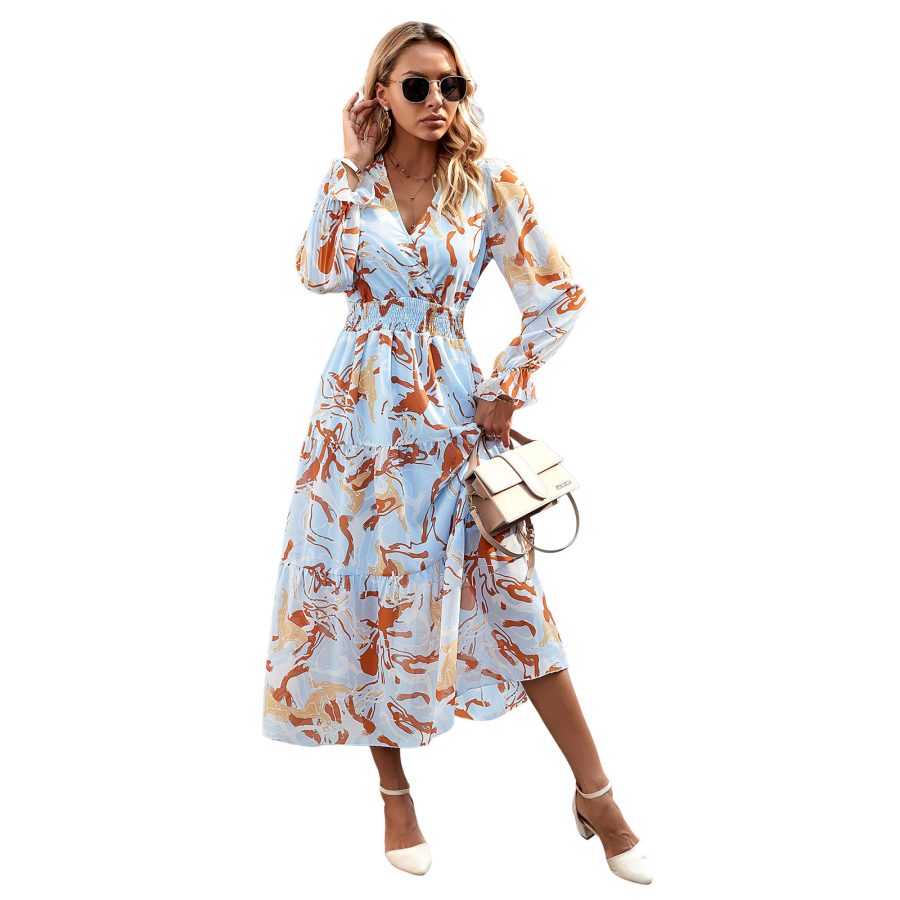 Women's Fashion Casual Printing V-neck Dress - Image 2