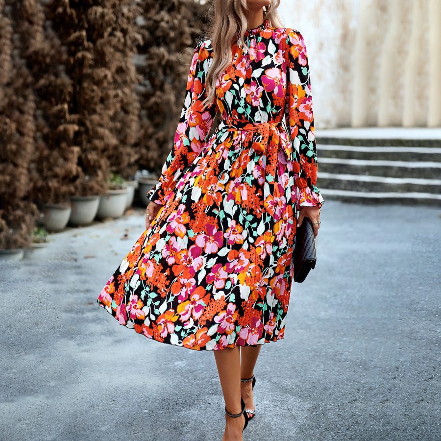 Women's Fashionable Round Neck Printed Dress - Image 4