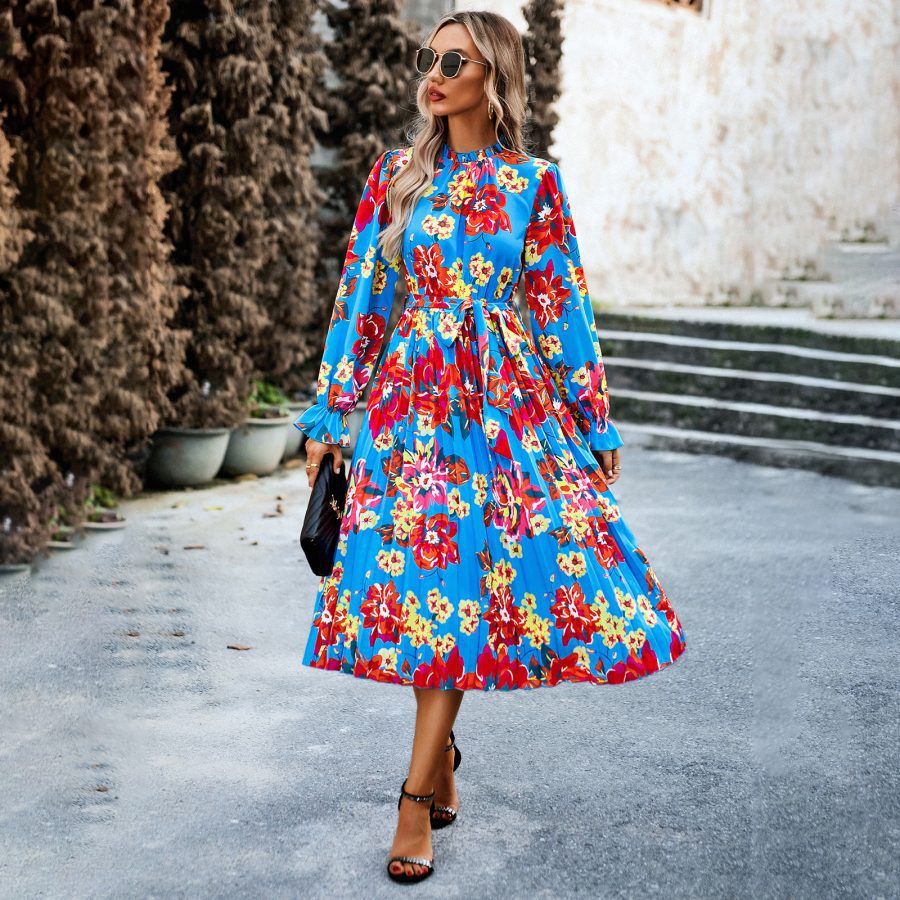 Women's Fashionable Round Neck Printed Dress - Image 5