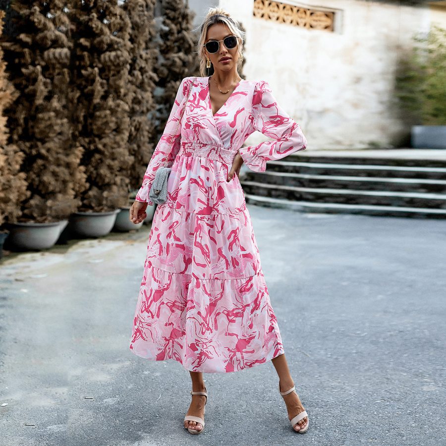 Women's Fashion Casual Printing V-neck Dress - Image 4