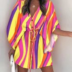Women's V-Neck Tie Printed Beach Dress - Image 3