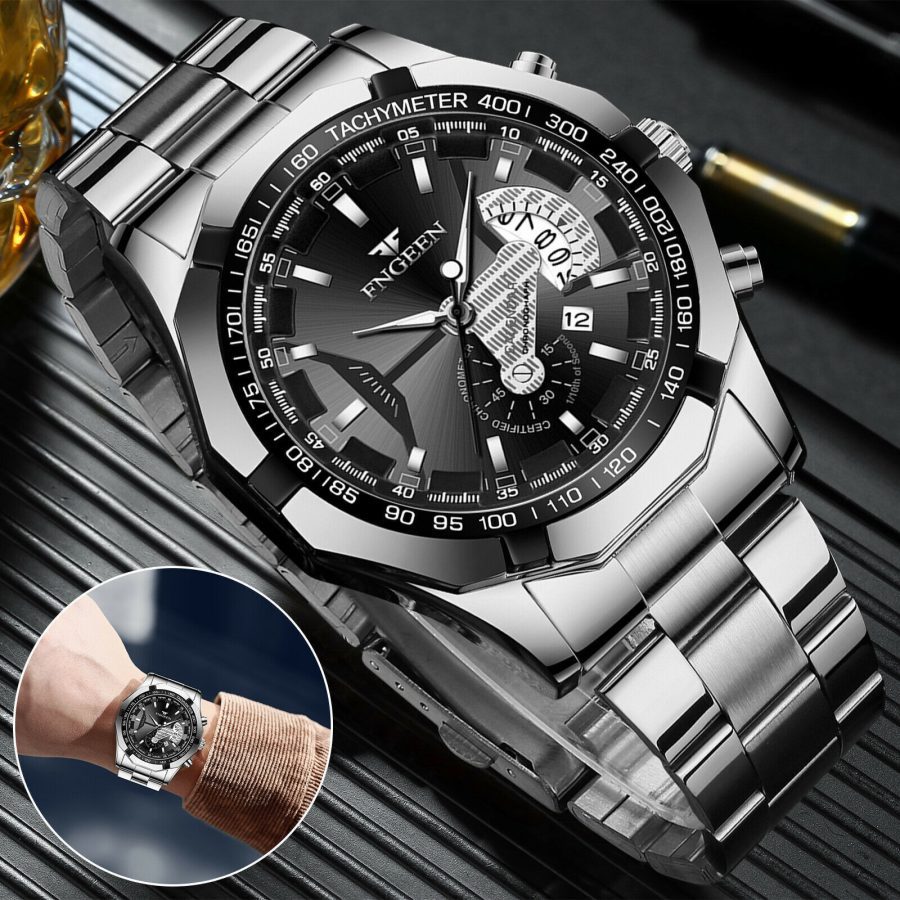 Waterproof Men's Stainless Steel Quartz Analog Wrist Watch Date Business Gift - Image 3