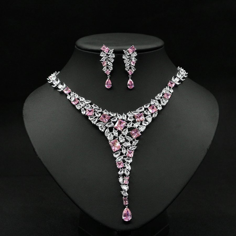 Colorful Zircon Necklace Set Wedding Dress Wedding Earring Accessories - Image 5