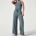 Solid Color Jumpsuit Sleeveless Tops Tie Elastic Pants Romper - Image 10
