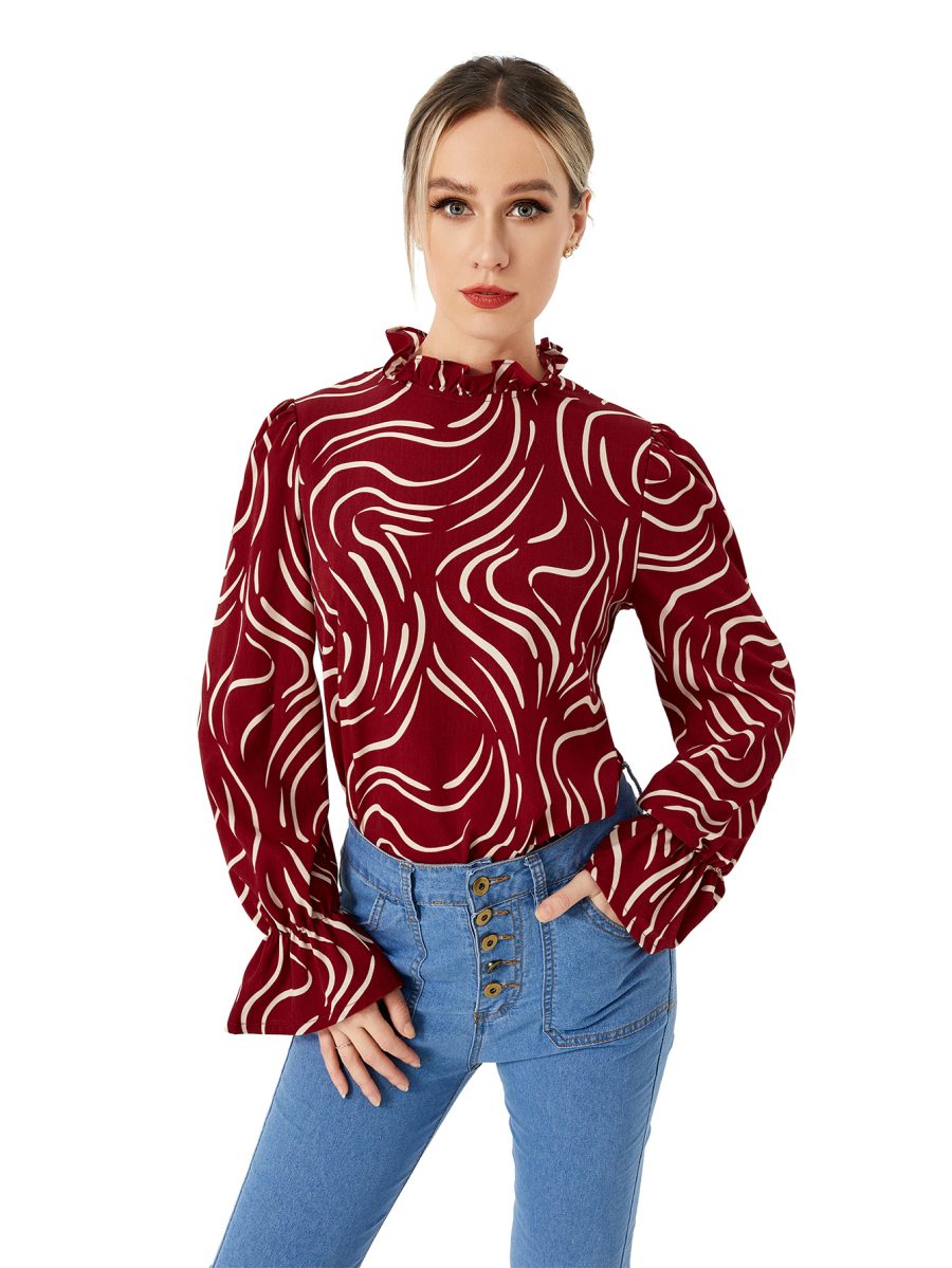 Ladies Graphic Casual Balloon Sleeve Shirt - Image 6