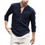Men Vintage White Shirt Button Linen Shirts - Image 4
