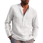Men Vintage White Shirt Button Linen Shirts - Image 6