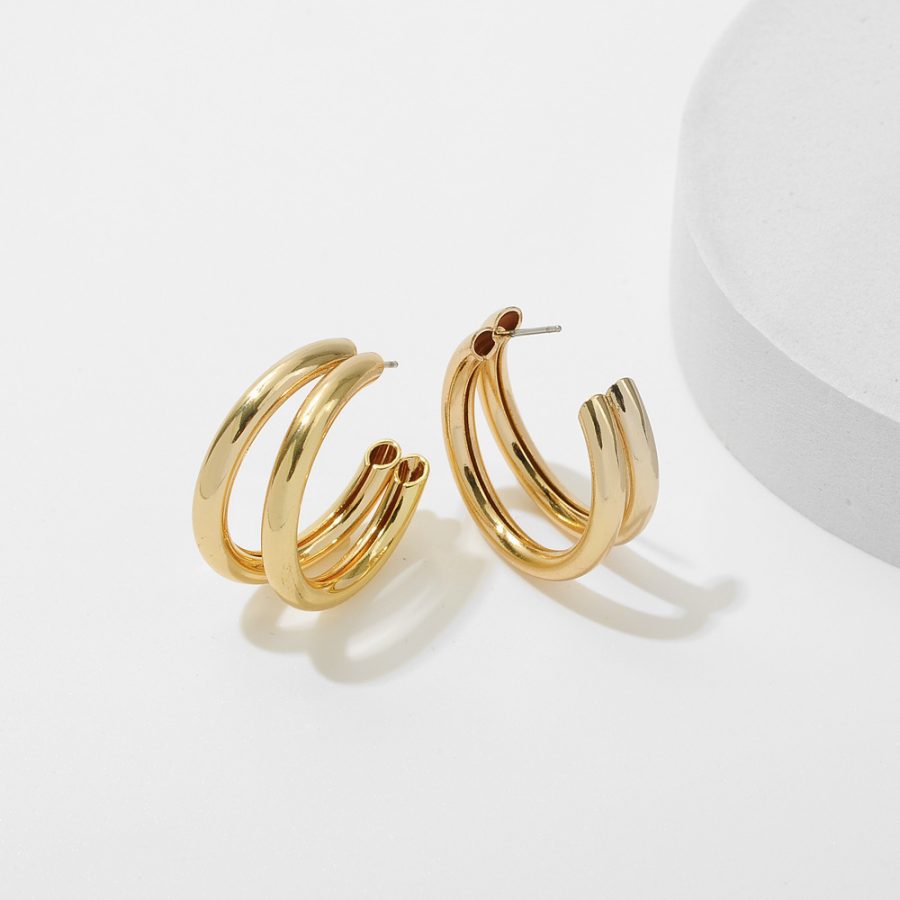Simple Double C-shaped Metal Earrings - Image 4