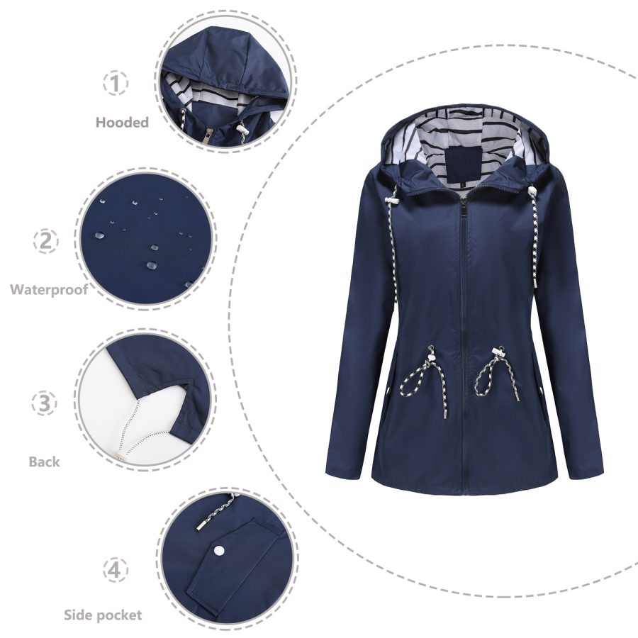 Long Sleeved Splashproof Mid Length Windbreaker For Women's Hooded Raincoat - Image 10