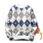 Personalized Knitting Men's Plush Thickened Top Long-sleeved Round Neck Sweater - Image 5