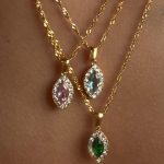 Olive Shaped Horse Eye Zircon Full Drill Titanium Steel Necklace - Image 2