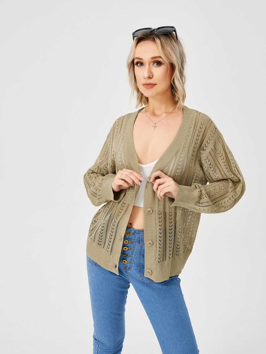 Women's Hollow Out Open Front Knit Lightweight Cardigan - Image 4