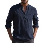 Men Vintage White Shirt Button Linen Shirts - Image 7