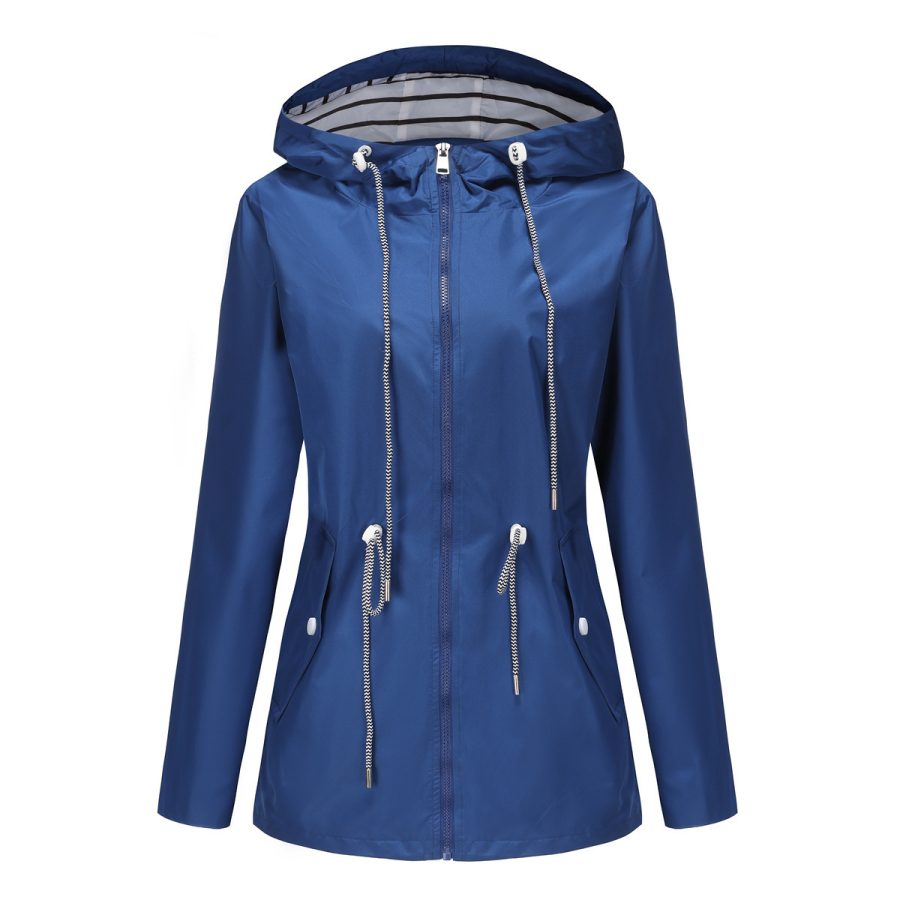 Long Sleeved Splashproof Mid Length Windbreaker For Women's Hooded Raincoat - Image 6