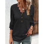 Women's Long Sleeve Shirt Leisure Pullover Slim Lace T-shirt - Image 6