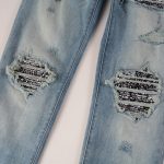 Cashew Flower Printed Patch Slim Fitting Light Colored Jeans For Men - Image 5