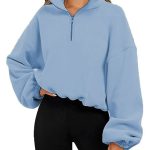Loose Sport Pullover Hoodie Women Solid Color Zipper Stand Collar Sweatshirt Thick Warm Clothing - Image 7