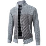 Men's Stand Collar Striped Plaid Zipper Sweater - Image 3