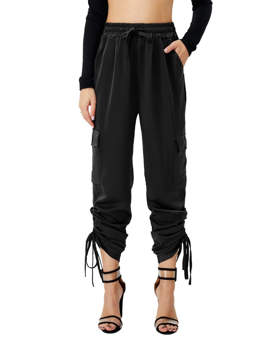 Women's Satin Jogger Pants Casual High Waist Long Lounge Pant Trousers With Pockets - Image 2