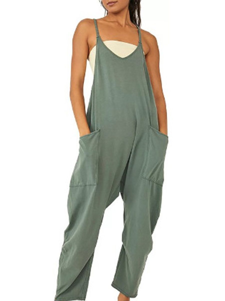 Summer Women's Loose Sleeveless Jumpsuits Spaghetti Strap Long Pant Romper Jumpsuit With Pockets Zipper - Image 8