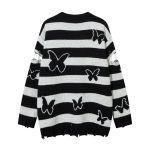 Striped Contrast Color Butterfly Round Neck Sweater Autumn And Winter - Image 2