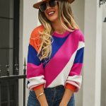 Women's Fashionable Simple Striped Patchwork Round Neck Sweater - Image 8