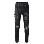 Men's Black Paisley Printed Patch Ripped Jeans - Image 10