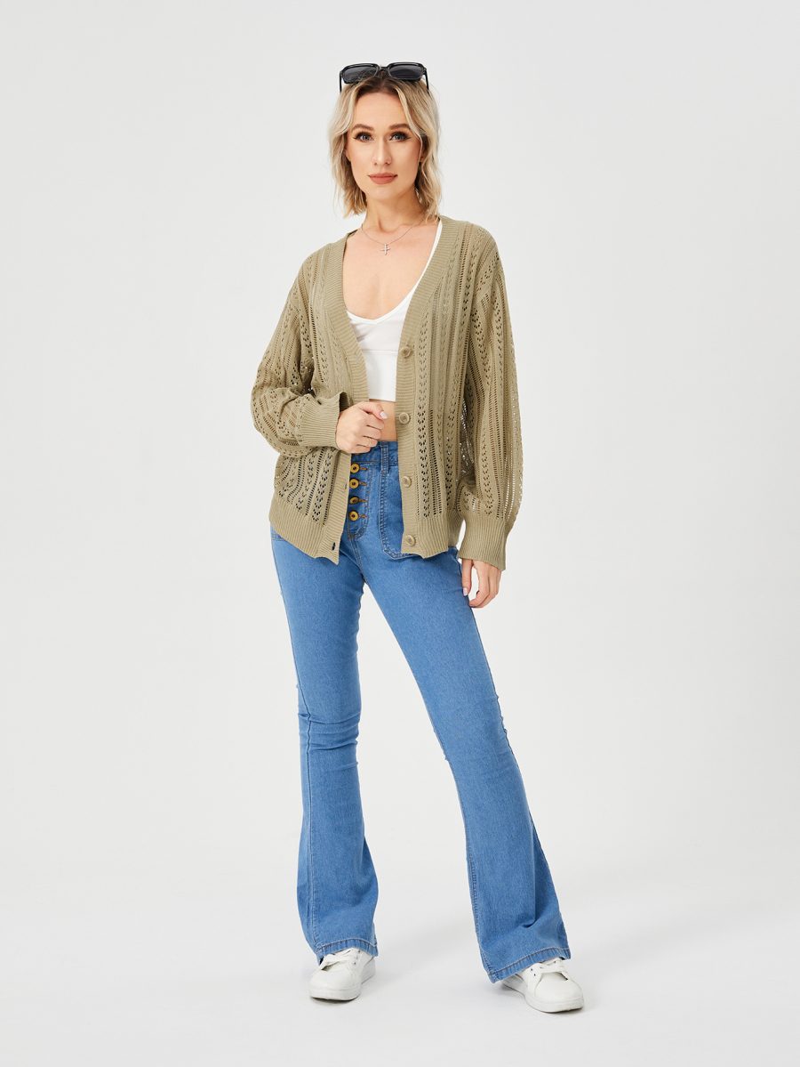 Women's Hollow Out Open Front Knit Lightweight Cardigan - Image 2