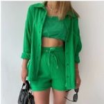 Spring Champray Lapel Long Sleeve Shirt High Waist Drawstring Shorts Plus Size Fashion Casual Set - Image 2