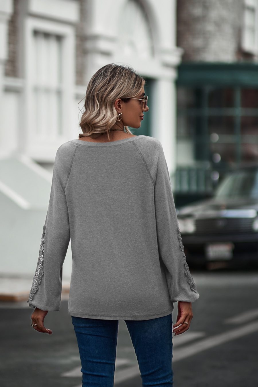 Loose Casual V-neck Lace Lace Long-sleeved - Image 8