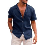 Men's Tops Casual Button Down Shirt Short Sleeve Beach Shirt Summer - Image 9