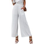 Women Trousers Solid Color Wide Leg High Waist Pants Casual Loose Pants - Image 2