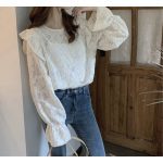 Sweet Trumpet Sleeves Embroidered Lace Blouse Blouse For Women's Wear - Image 2