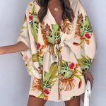 Women's V-Neck Tie Printed Beach Dress - Image 2