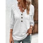 Women's Long Sleeve Shirt Leisure Pullover Slim Lace T-shirt - Image 5