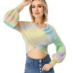 Women's Loose Casual Rainbow Stretch Off Shoulder Sweater - Image 5