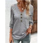 Women's Long Sleeve Shirt Leisure Pullover Slim Lace T-shirt - Image 7