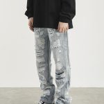 Men Destruction Patch Erosion Washed Jeans - Image 3