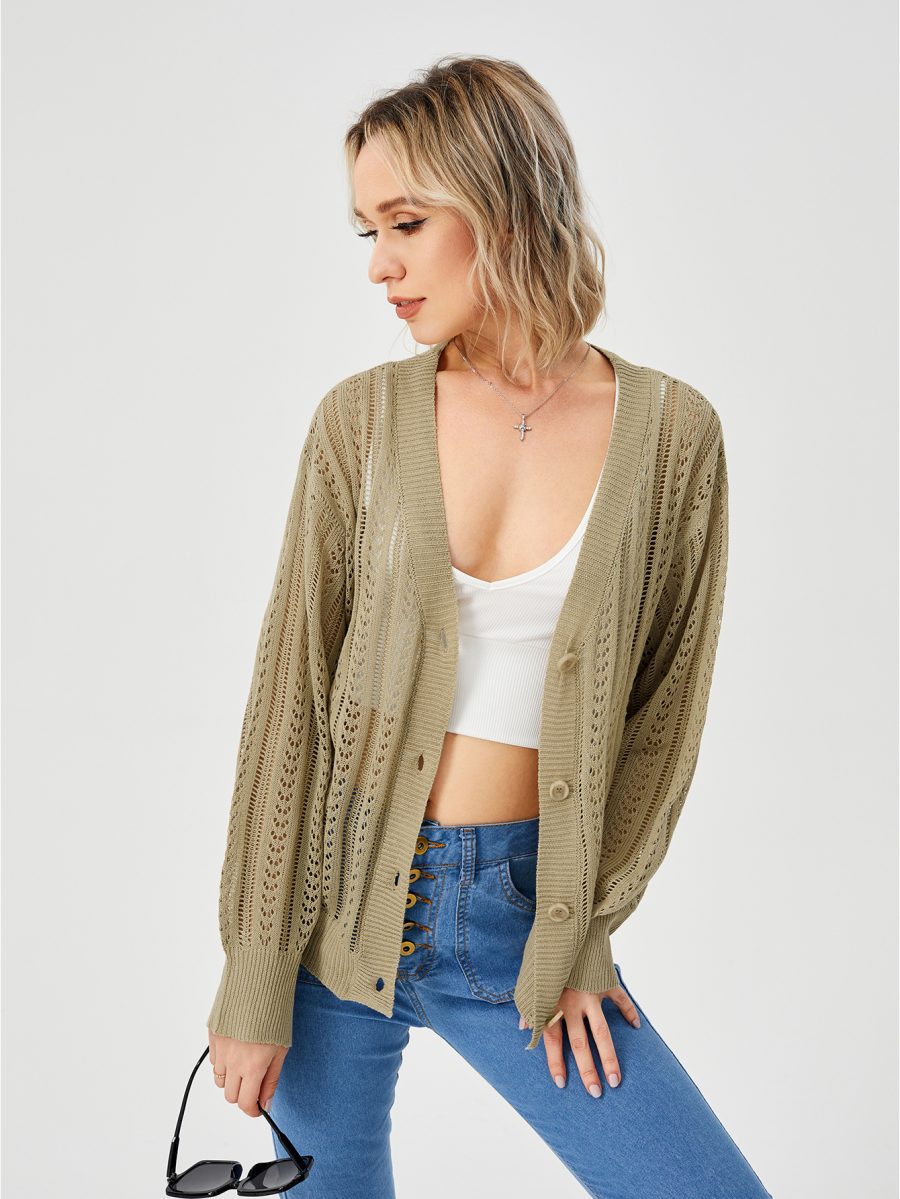 Women's Hollow Out Open Front Knit Lightweight Cardigan - Image 6