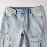 Baby Blue Wash Water Worn Patch Torn Jeans Male - Image 9