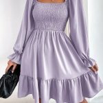 Flared Long Sleeve Dresses Women Square Neck Ruffled Swing Dress - Image 5