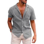 Men's Tops Casual Button Down Shirt Short Sleeve Beach Shirt Summer - Image 2